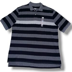 NEW Merona Polo Shirt Size XXL Black and Grey Striped Pullover Short Sleeves